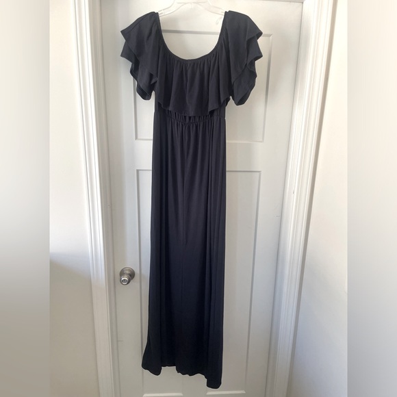 NWT PinkBlush Navy Off Shoulder Ruffle Trim Maxi Dress - Picture 5 of 7